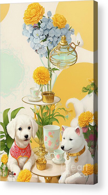 Digital Art Acrylic Print featuring the digital art Dogs Waiting For Breakfast Ginette In Wonderland Decorative Art by Ginette Callaway
