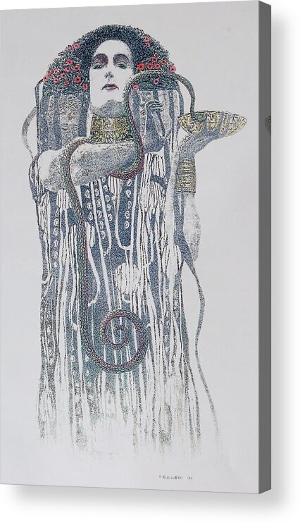 Mystical Mythology Female Sorcery Mystical Klimpt Acrylic Print featuring the drawing Goddess by Tony Ruggiero
