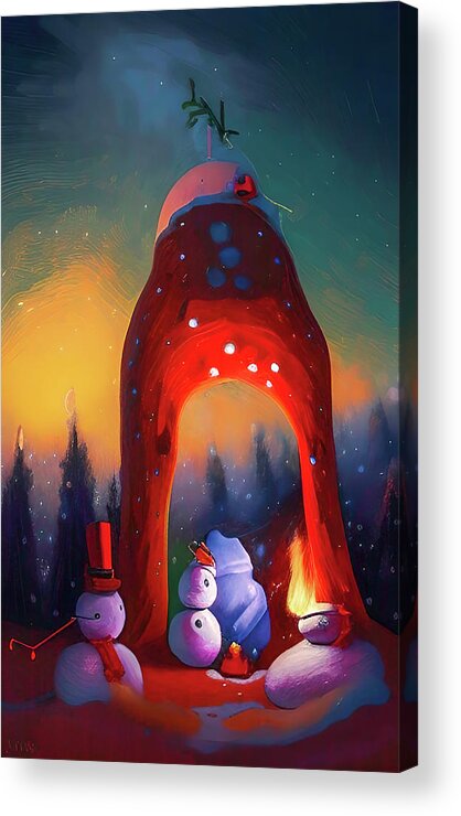 Delicate Arch Acrylic Print featuring the digital art Snowmen Under Delicate Arch by Darren White