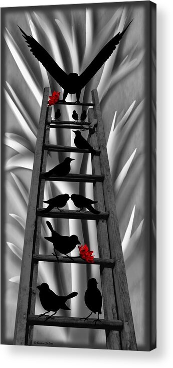 Blackbird Ladder Acrylic Print featuring the mixed media Blackbird Ladder by Barbara St Jean