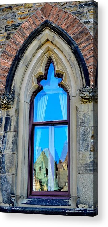 Architecture Acrylic Print featuring the photograph Chateau Laurier - Parlaiment Window - Reflection # 5 by Jeremy Hall