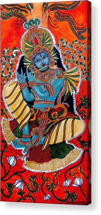 Lord Krishna Acrylic Print featuring the painting Krishna by Saranya Haridasan