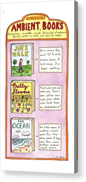 Introducing Ambient Books

Title: Introducing Ambient Books. Text Under Title Reads Acrylic Print featuring the drawing New Yorker June 26th, 1995 by Roz Chast