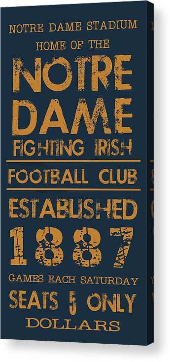 Notre Dame Acrylic Print featuring the digital art Notre Dame Stadium Sign by Jaime Friedman