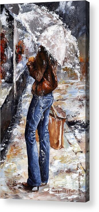 Rain Acrylic Print featuring the painting Rainy day - Woman of New York 15 by Emerico Imre Toth