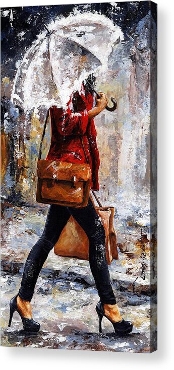 Rain Acrylic Print featuring the painting Rainy day - Woman of New York 17 by Emerico Imre Toth