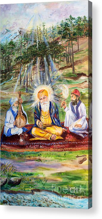 Guru Nanak Acrylic Print featuring the painting The first Guru by Sarabjit Singh