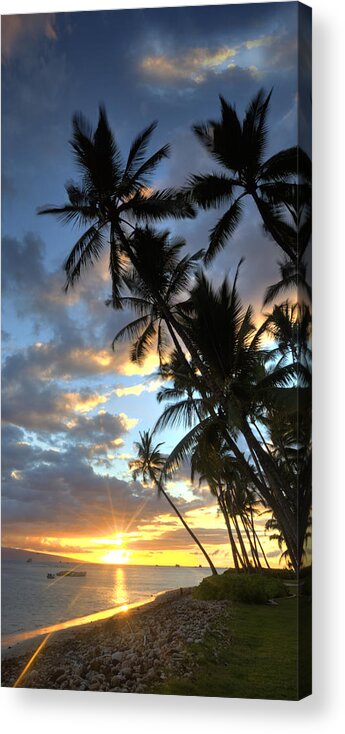 Lahaina Maui Hawaii Sunset Beach Palmtrees Sand Ebb Flow Clouds Acrylic Print featuring the photograph Lahaina #1 by James Roemmling