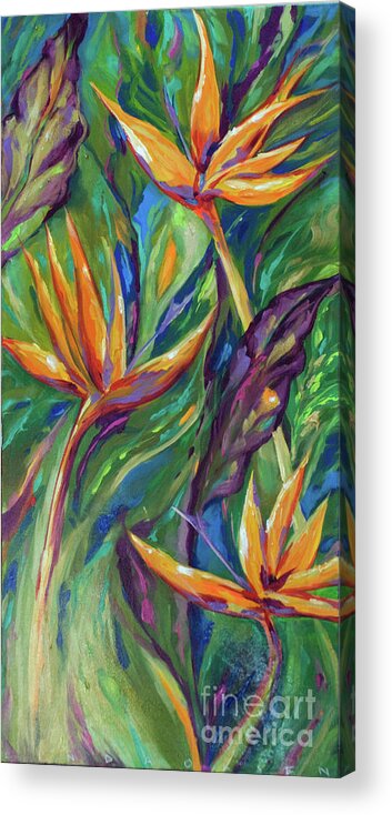 Tropical Acrylic Print featuring the painting Birds of Paradise by Linda Olsen