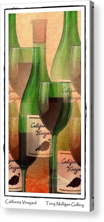 California Acrylic Print featuring the digital art California Vineyard Wine Bottle and Glass by Terry Mulligan