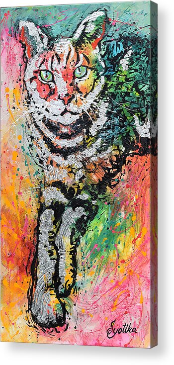 Cats Acrylic Print featuring the painting Curious Cat by Jyotika Shroff