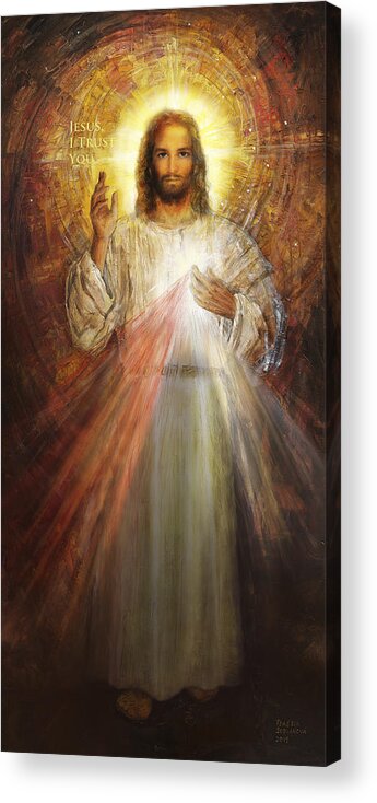 Divine Mercy Image Acrylic Print featuring the painting Divine Mercy, Sacred Heart of Jesus 1 by Terezia Sedlakova