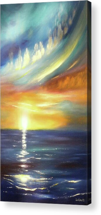 Brown Acrylic Print featuring the painting Here It Goes - Vertical Colorful Sunset by Gina De Gorna