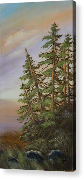 Landscape Acrylic Print featuring the painting Leaning Trees by Joni McPherson