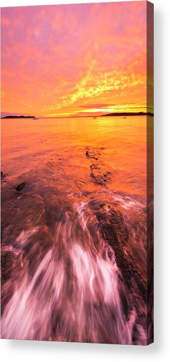 Maine Acrylic Print featuring the photograph Maine Rocky Coastal Sunset at Kettle Cove by Ranjay Mitra