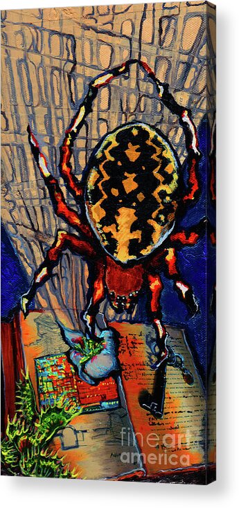 Spider Acrylic Print featuring the painting Marbled Orbweaver by Emily McLaughlin