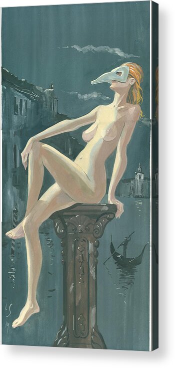 Painting Acrylic Print featuring the painting Night in Venice 1 by Igor Sakurov
