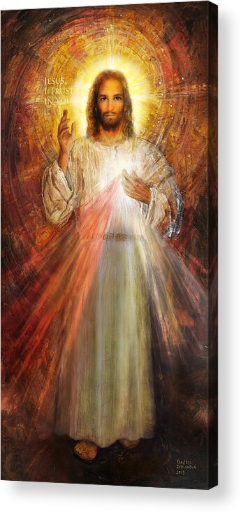 Divine Mercy Image Acrylic Print featuring the painting The Divine Mercy, Jesus I Trust in You - 2 by Terezia Sedlakova