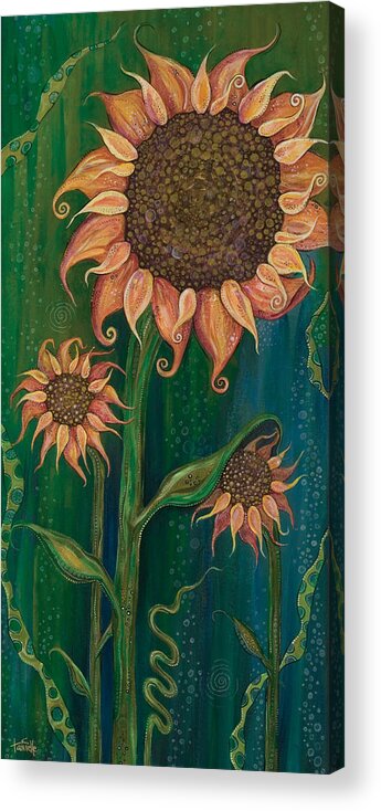 Sunflowers On Green Background Acrylic Print featuring the painting Vivacious by Tanielle Childers