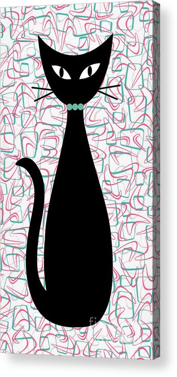Mid Century Modern Acrylic Print featuring the digital art Boomerang Cat in Aqua and Pink by Donna Mibus