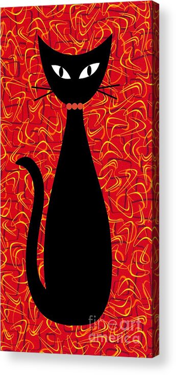 Mid Century Modern Acrylic Print featuring the digital art Boomerang Cat in Red by Donna Mibus
