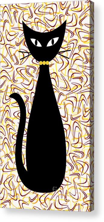 Mid Century Modern Acrylic Print featuring the digital art Boomerang Cat in Yellow by Donna Mibus
