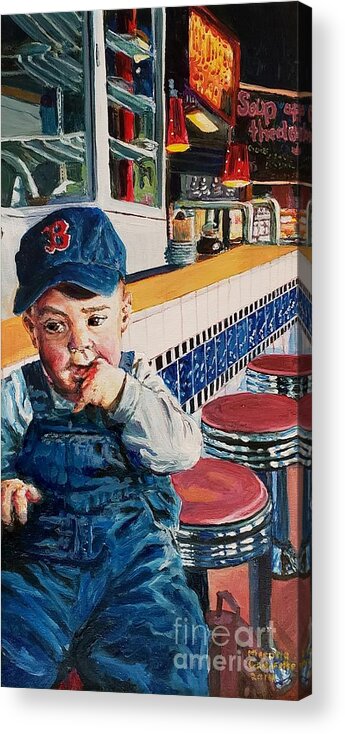 Boston Acrylic Print featuring the painting Baby Boston Baseball Booster by Merana Cadorette