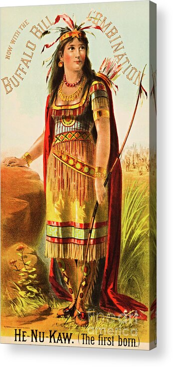 Native American Acrylic Print featuring the painting Buffalo Bill Handsomest Indian Maiden He Nu Kaw circa 1880 by Peter Ogden