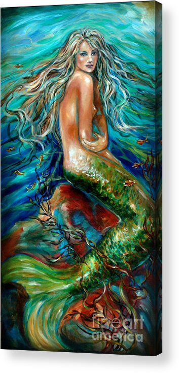 Mermaid Acrylic Print featuring the painting Glorious Depths by Linda Olsen