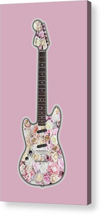 Guitar Acrylic Print featuring the painting Guitar Flowers Floral by Tony Rubino