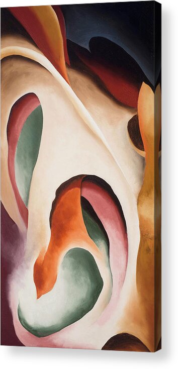 Georgia O'keeffe Acrylic Print featuring the painting Leaf motif No 2 - Colorful modernist abstract nature painting by Georgia O'Keeffe