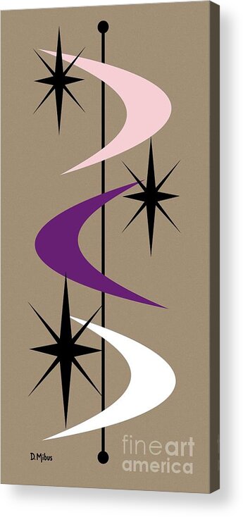  Acrylic Print featuring the digital art Mid Century Boomerangs Purple Pink White by Donna Mibus