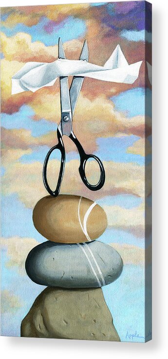 Still Life Acrylic Print featuring the painting Rock, Paper, Scissors by Linda Apple