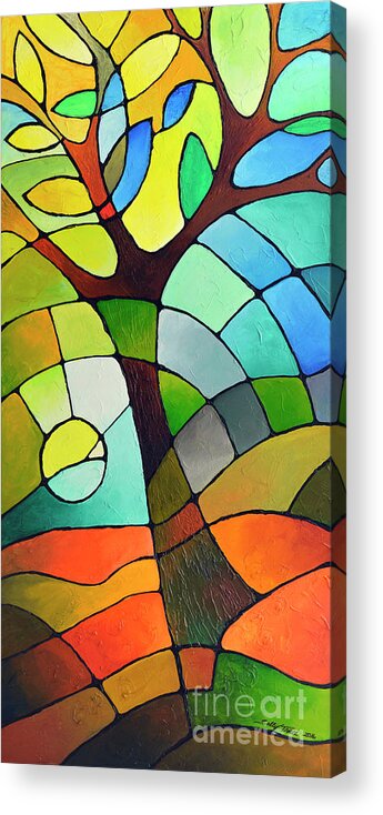 Geometric Acrylic Print featuring the painting Summer Tree by Sally Trace