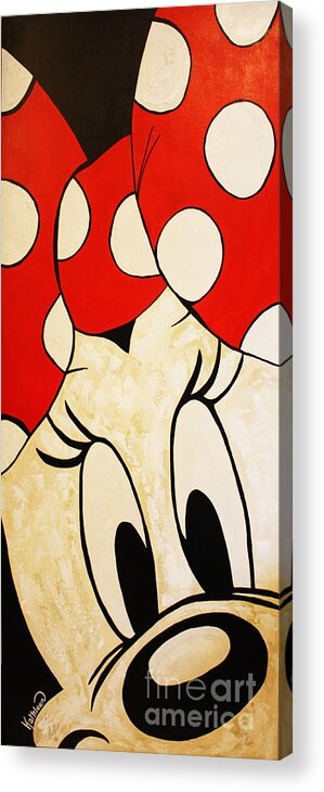 Disney Painting Acrylic Print featuring the painting MINNIE MOUSE Face, Acrylic Painting by Kathleen Artist by Kathleen Artist PRO