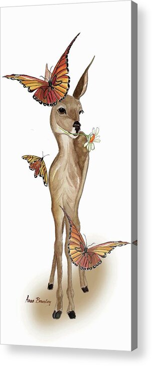 Butterflies Deer Daisy Fantasy Acrylic Print featuring the painting The Butterfly Whisperer by Anne Beverley-Stamps