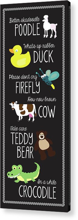 Better Skadoodle Poodle Acrylic Print featuring the mixed media Rhymes I by Erin Clark
