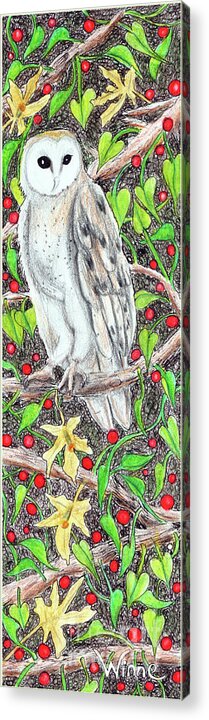 Lise Winne Acrylic Print featuring the painting Barn Owl with Lattice Work of Branches by Lise Winne