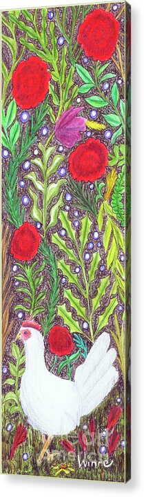 Lise Winne Acrylic Print featuring the painting Chicken with an Attitude in Vegetation by Lise Winne