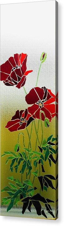 Mosaic Acrylic Print featuring the glass art Mosaic Stained Glass - Poppies by Catherine Van Der Woerd