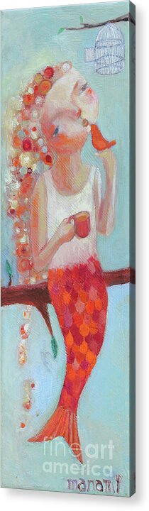 Mermaid Acrylic Print featuring the painting Mermaid On A Tree by Manami Lingerfelt