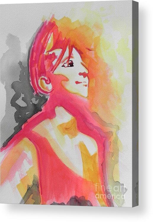 Watercolor Painting Acrylic Print featuring the painting Barbra Streisand by Chrisann Ellis