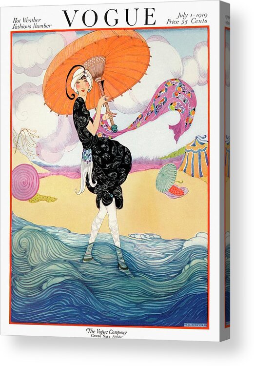 Illustration Acrylic Print featuring the painting A Vogue Cover Of A Woman On A Beach by Helen Dryden