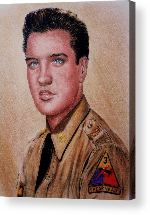 Elvis Presley Acrylic Print featuring the drawing G I Elvis #1 by Andrew Read