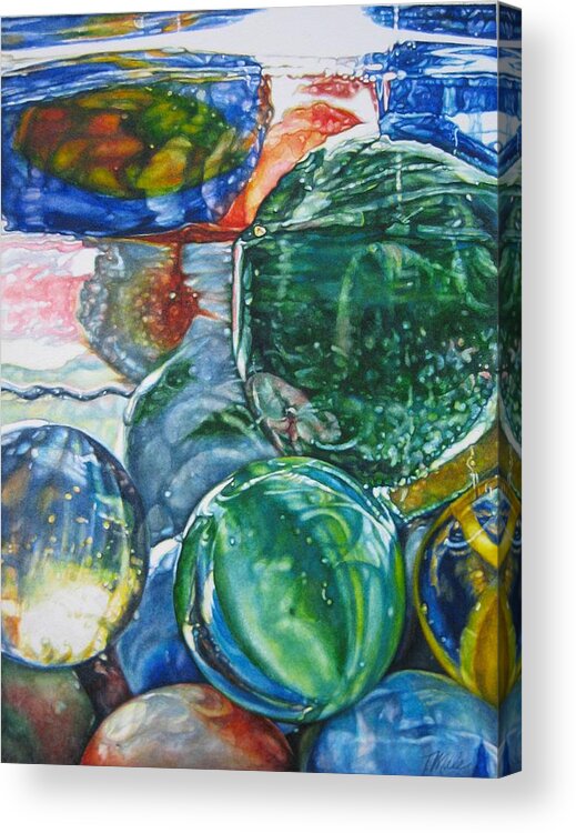 Watercolor Acrylic Print featuring the painting Grandpa's Marble Jar by Tracy Male