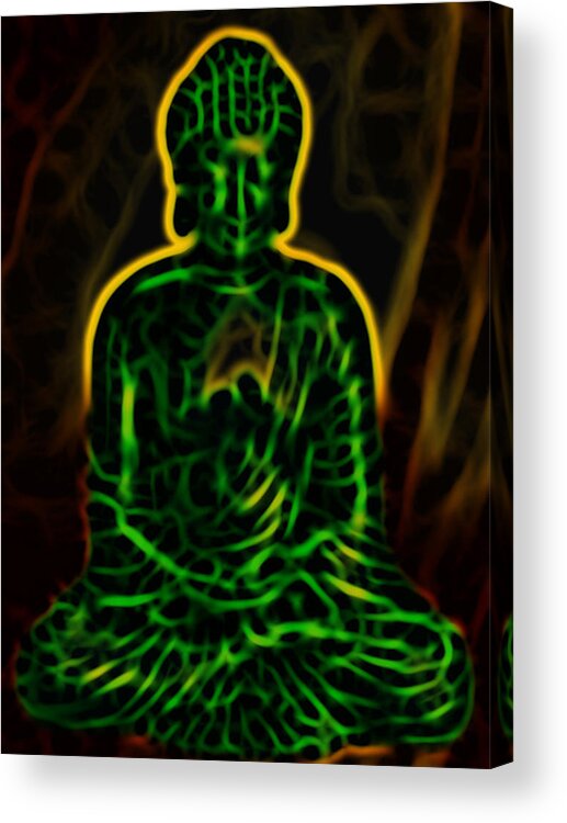 Buddha Acrylic Print featuring the painting Green Buddha by Steve Fields