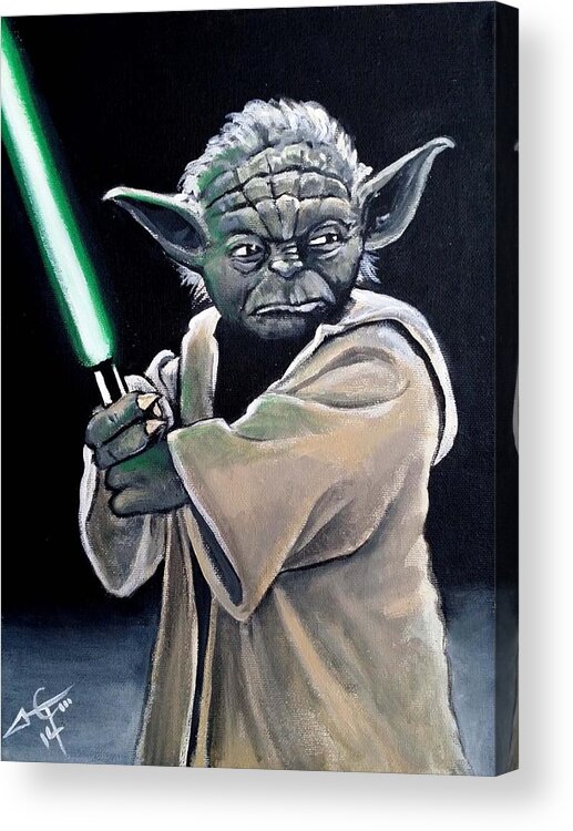 Yoda Acrylic Print featuring the painting Yoda #1 by Tom Carlton