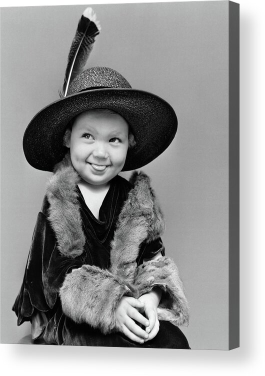 Photography Acrylic Print featuring the photograph 1940s Girl In Oversized Velvet Dress by Vintage Images