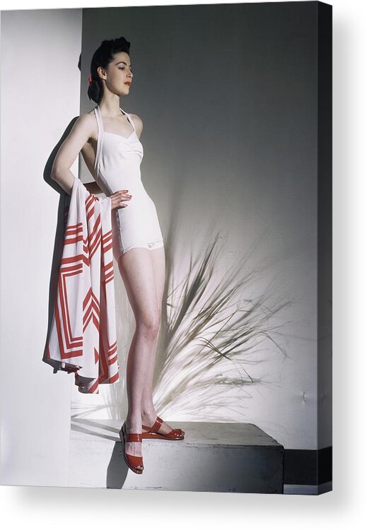Fashion Acrylic Print featuring the photograph A Model Wearing A Bathing Suit by Horst P. Horst