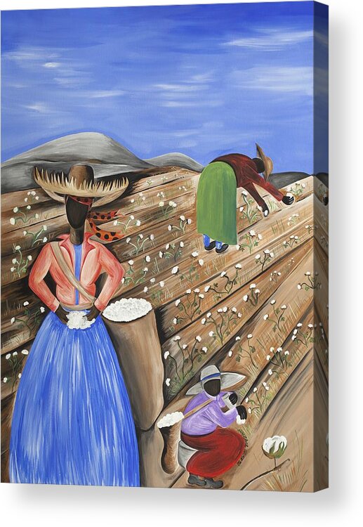 Gullah Art Acrylic Print featuring the painting Cotton Pickin' Cotton by Patricia Sabreee